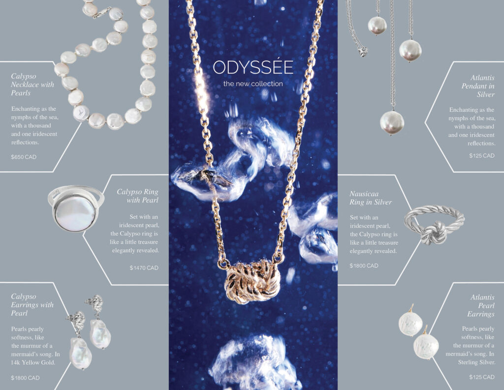 This image is the inside of the brochure completed in Graphic design class two, for the jewelry brand MYEL