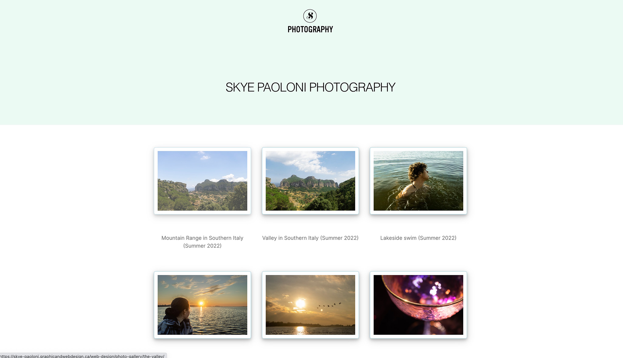 This is a screenshot of the landing page of an image gallery website created for web design in association with photography classes.