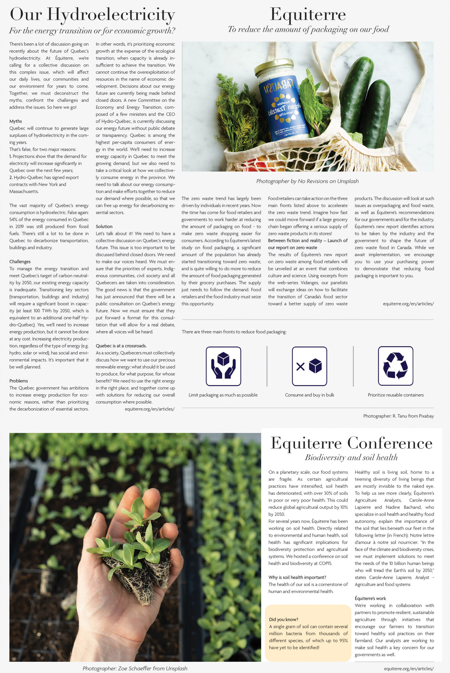 18. This is a page created as a concept for a John Abbott College internal newsletter. The images and articles featured are all regarding the sustainability efforts and have the sources listed on the document.