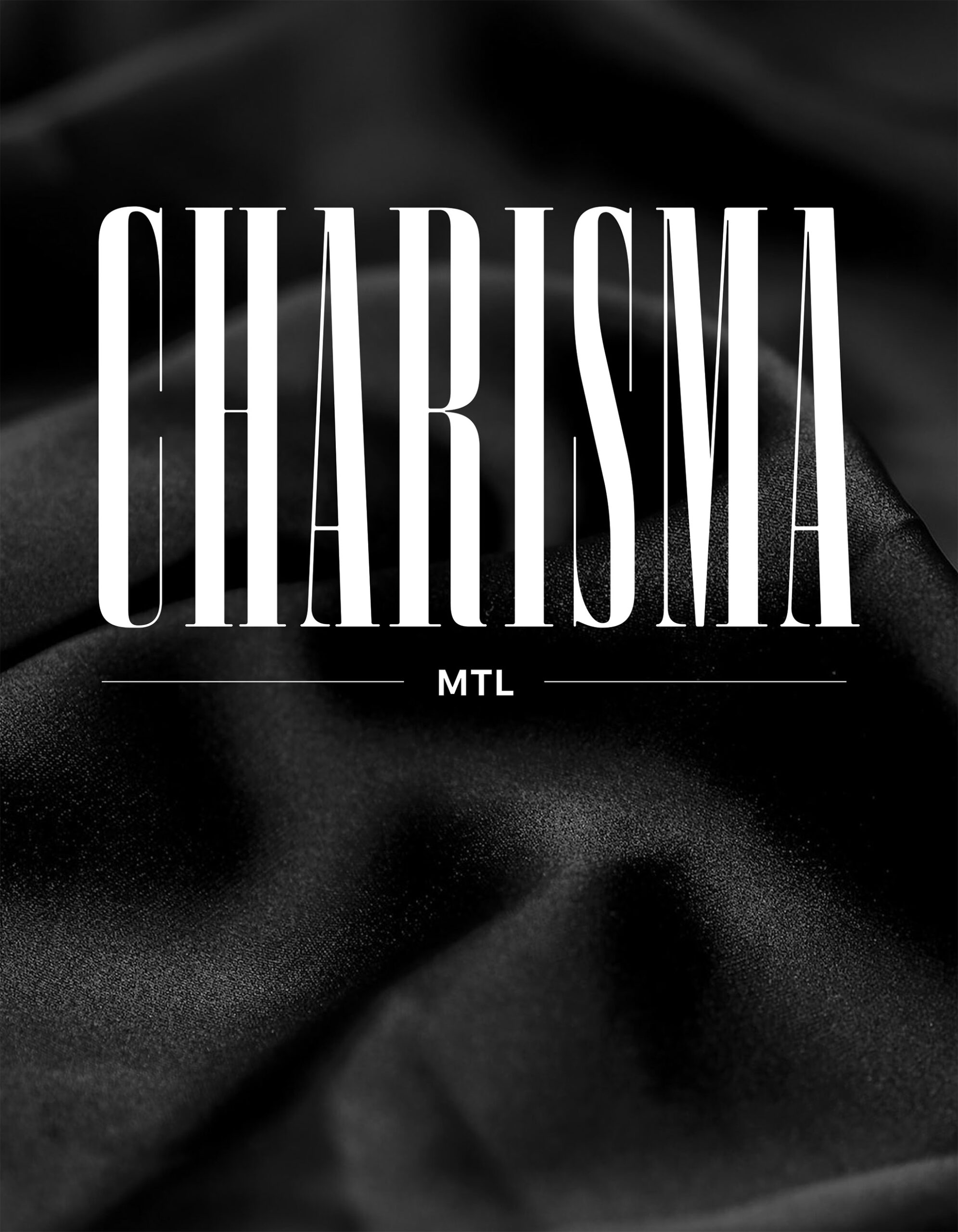19. This is the magazine cover design for the imagined Montreal-based fashion and lifestyle magazine named Charisma MTL. The white word mark is placed on a black textured background.