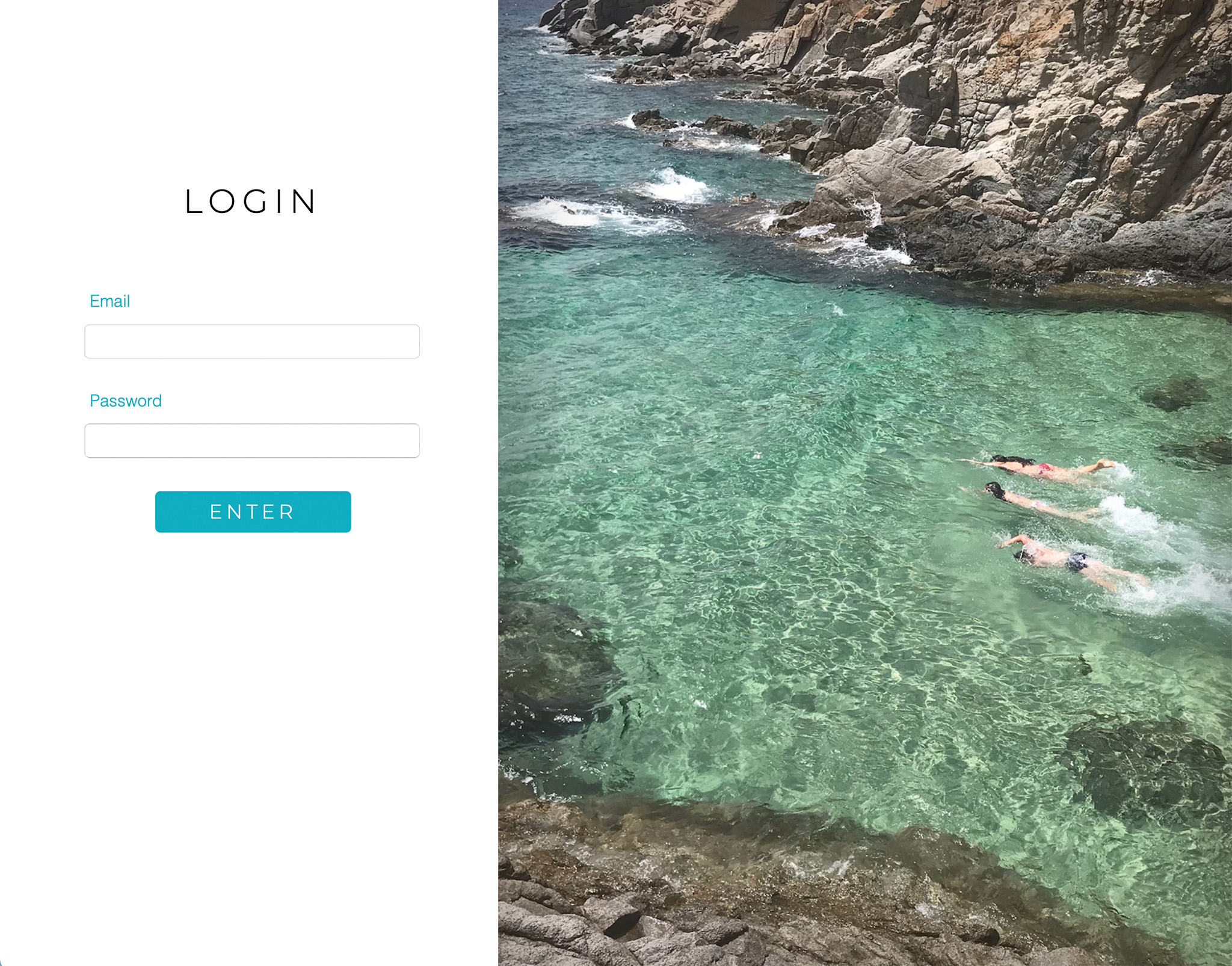 This is the contact form created for the Villa Girasole rental home in Sardinia. It features a blue button and a large visual of three children swimming in the clear turquoise water.