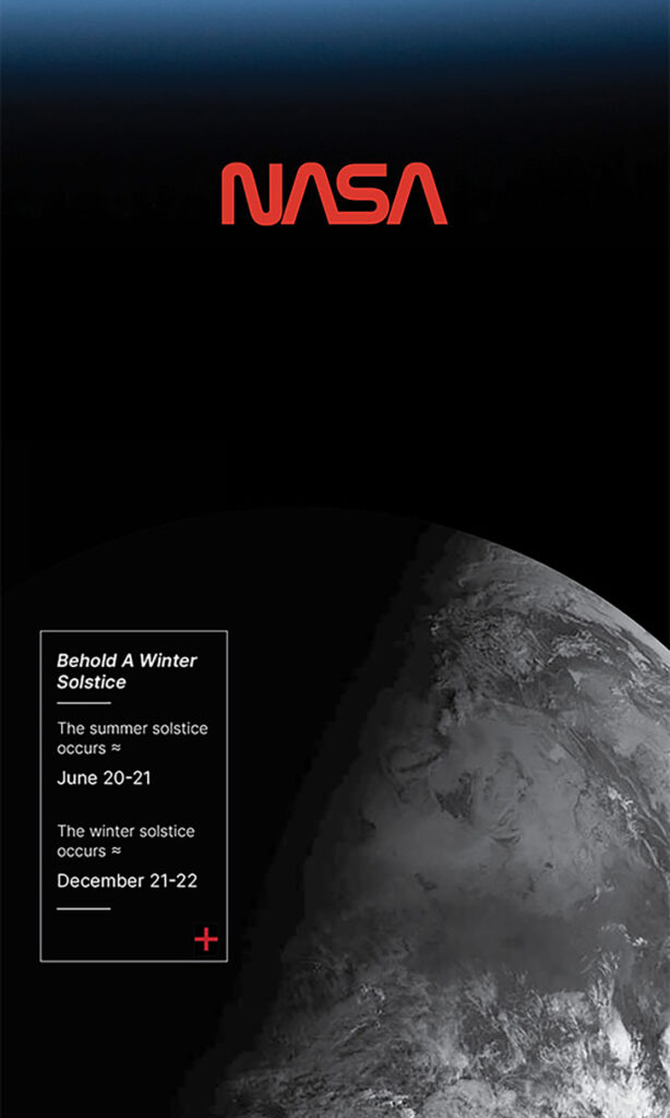 First half of the newsletter created in Publication design for Nasa. It features the Nasa logo as well as an image of the moon on a dark background with the written description and link to the article.