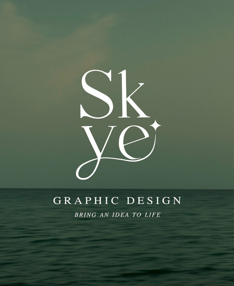This is the thumbnail for my personal logo design and branding on the print portfolio site. It is an image of my personal logo design and a photo taken of the sea with a green overlay in the background.