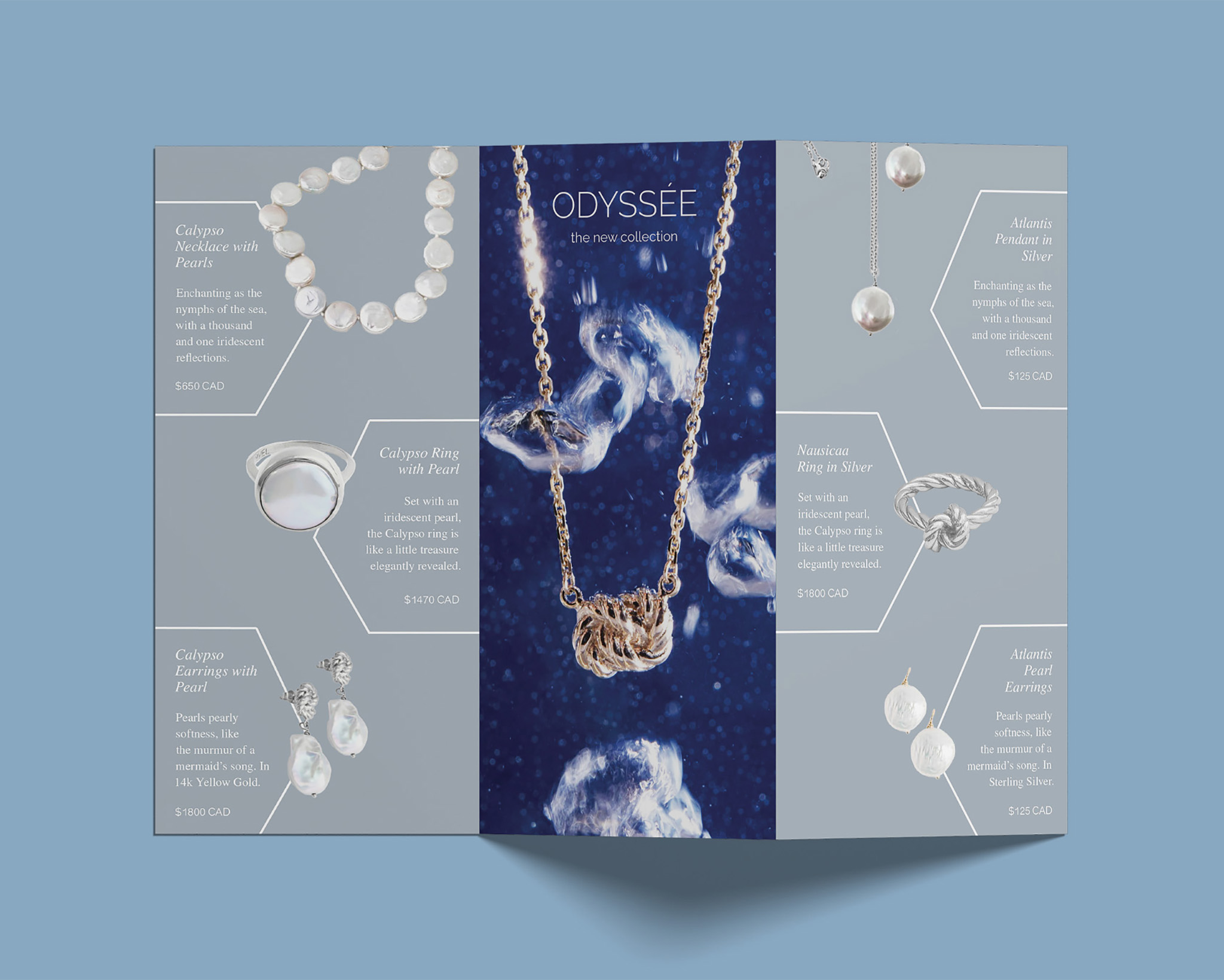 This image is the inside of the brochure completed in Graphic design class two, for the jewelry brand MYEL