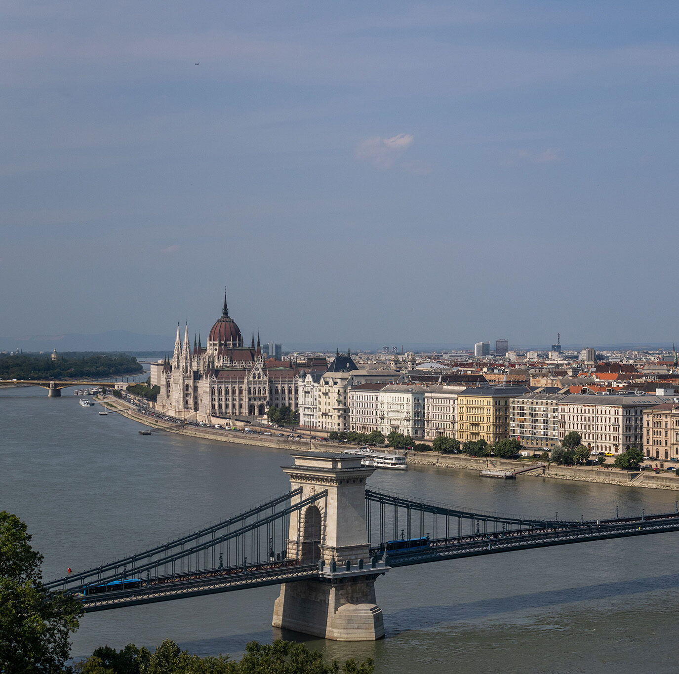 A landscape shot showing the Pest side of Budapest.