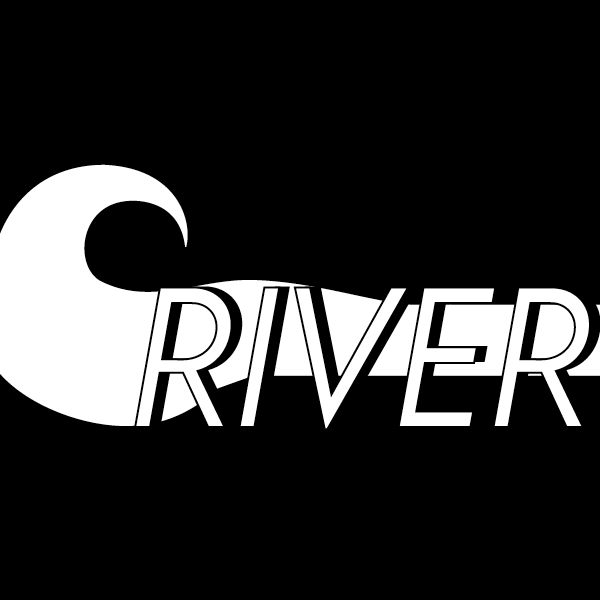 black background and white type with associations to water and rivers.