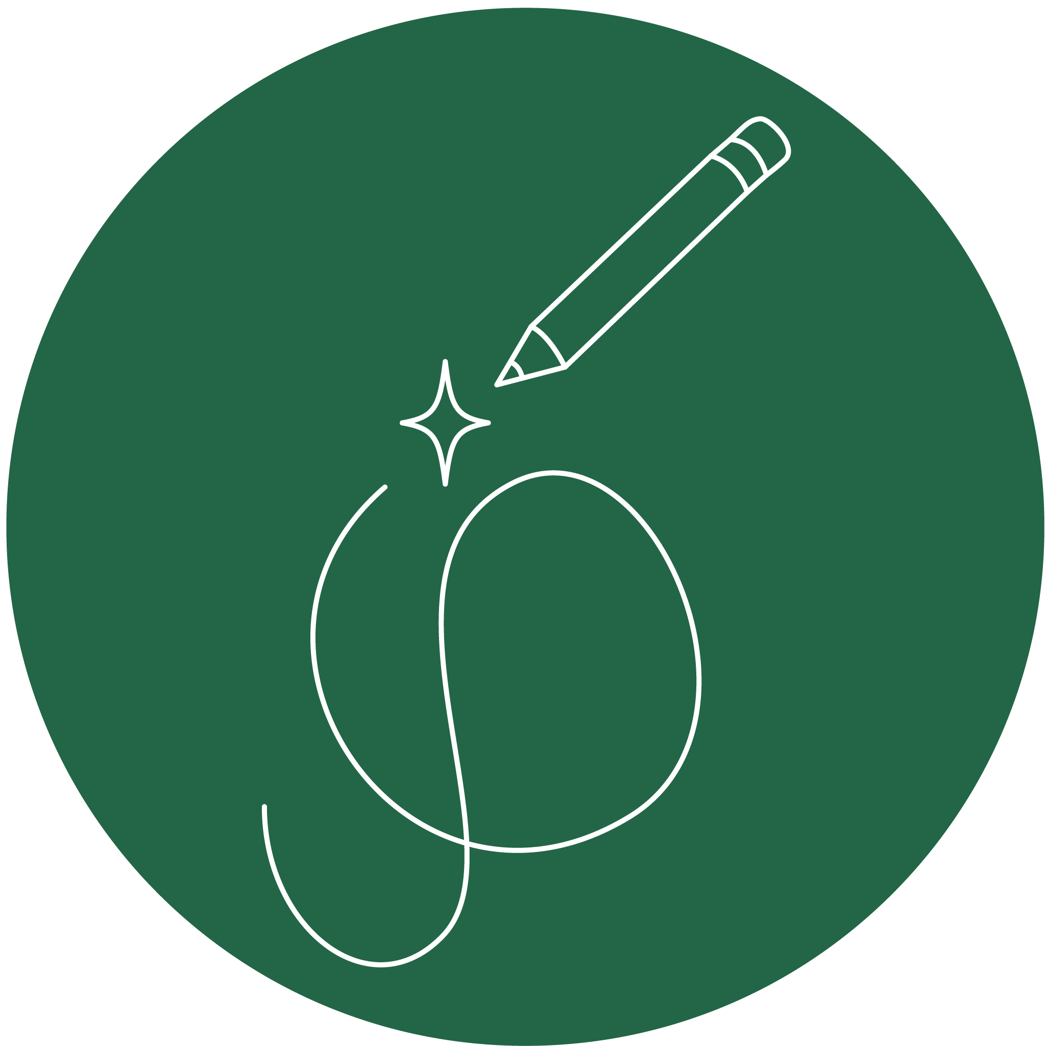 Icon for drawing. A pencil with trail and a star on a green background. Mostly works as decoration on about me page.