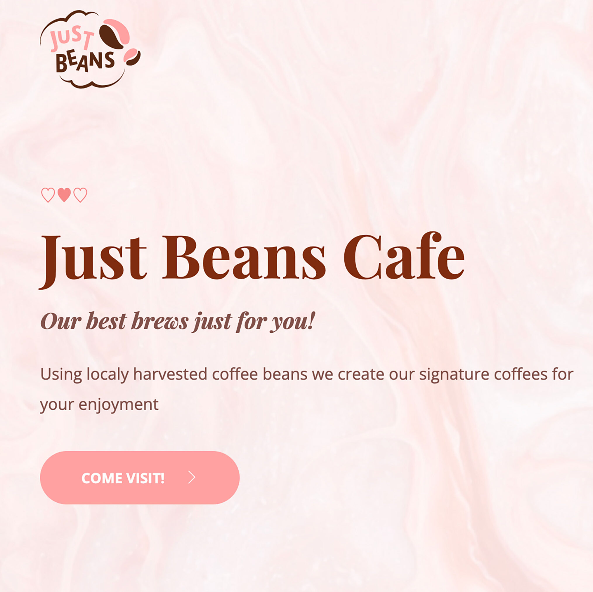 Just Beans Cafe mockup on a pink computer with a pink theme website.