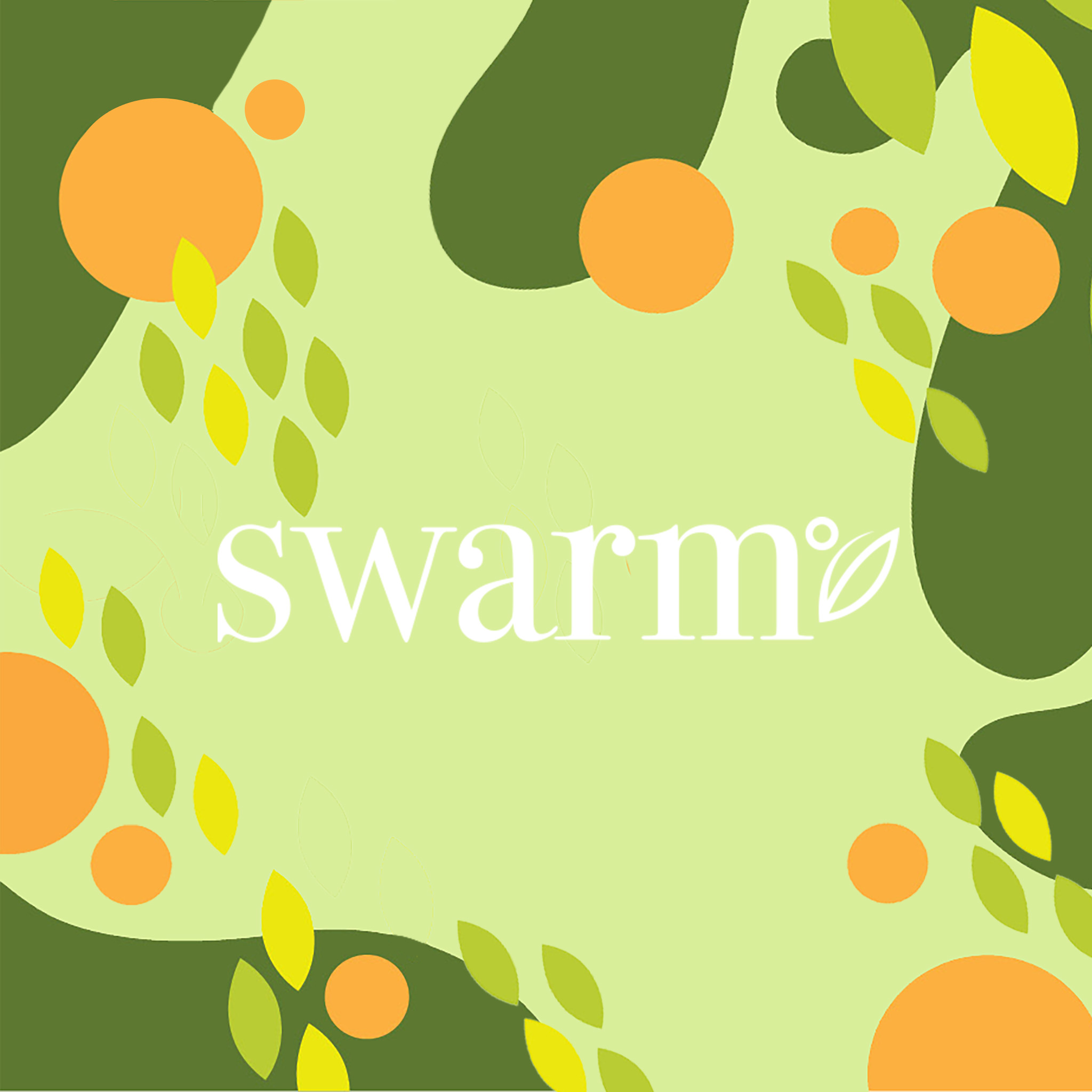 swarm logo on a green background with small touches of orange and yellow.