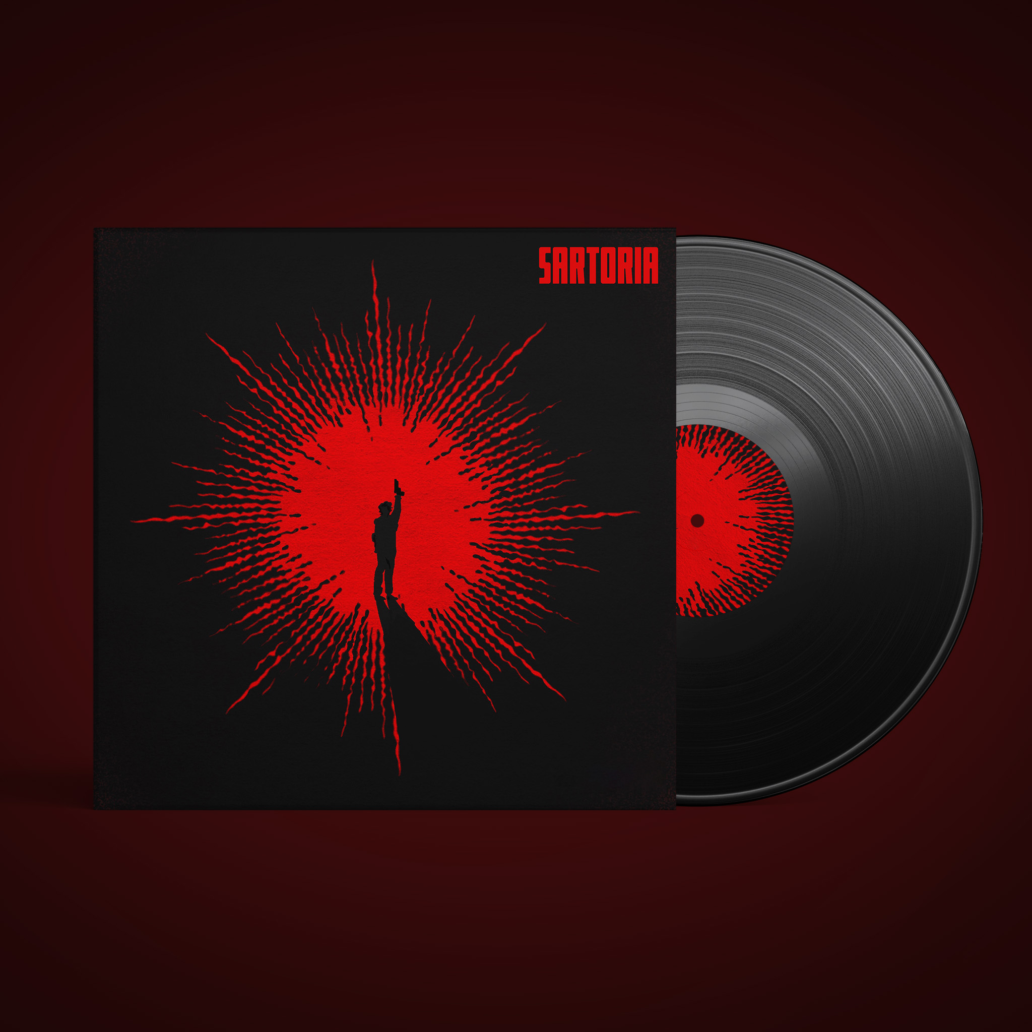 Sartoria album cover with a red and black theme.